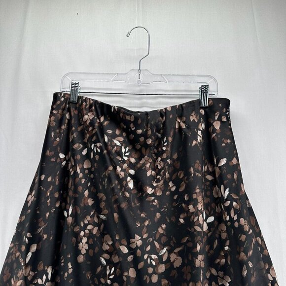 Halogen Midi Skirt Womens Sz 1 Pull On Stretch Chiffon Boho Floral Black Brown - Picture 5 of 11